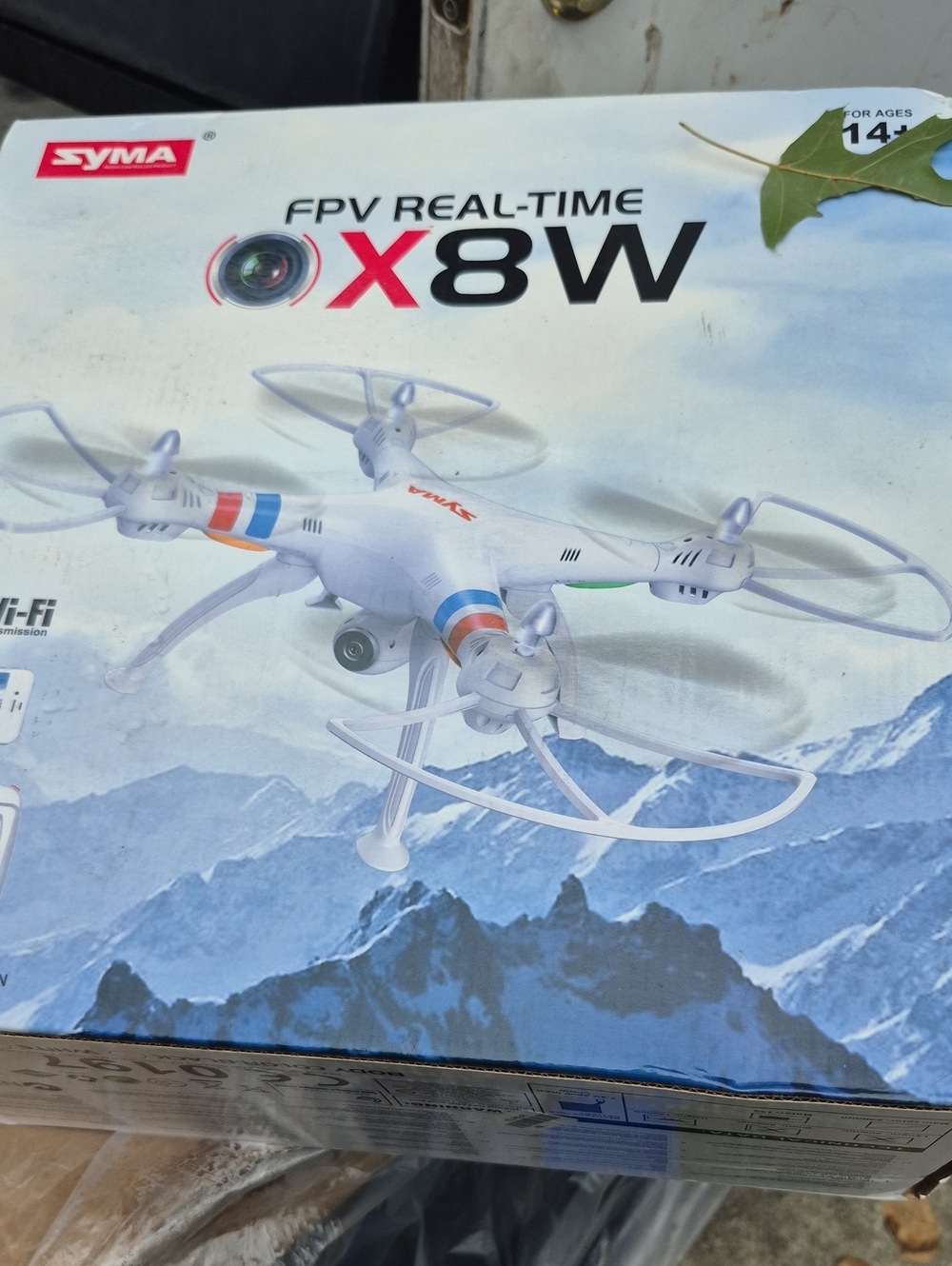 NEW--Syma X8W FPV Real-Time Drone - White with Blue & Orange Accents